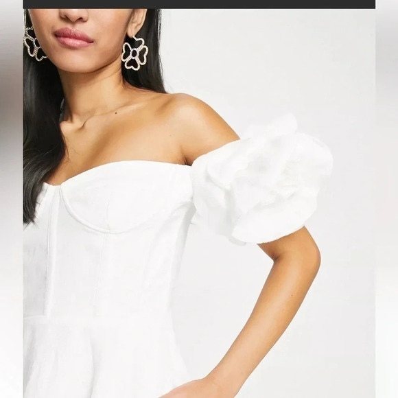 Bardot ruffle sleeve corset mini dress in white Linen Size 8 NWOT Sold Out! - Picture 7 of 8